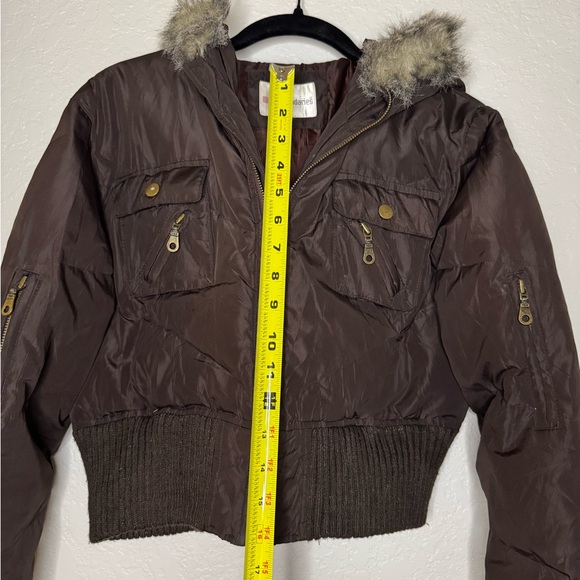 No Boundaries Dark Brown Quilted Bomber Jacket with Faux Fur Hood Y2K - Picture 4 of 4